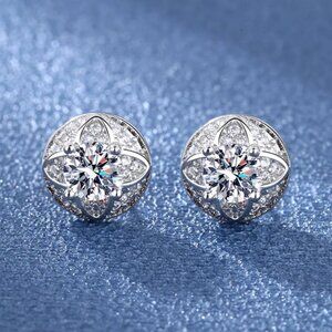 Solid 925 Silver Womens 2ct Diamond Stud Earrings Ladies Round Studs New Jewelry